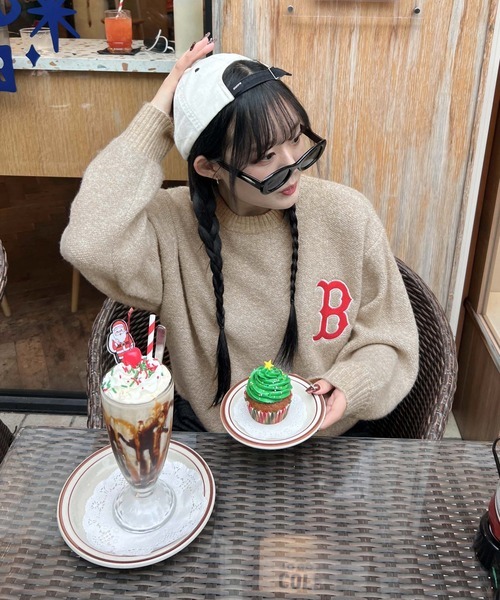 【預購】J0402604 MLB/金銀絲提花標誌針織衫「特別訂製」男女款  米色