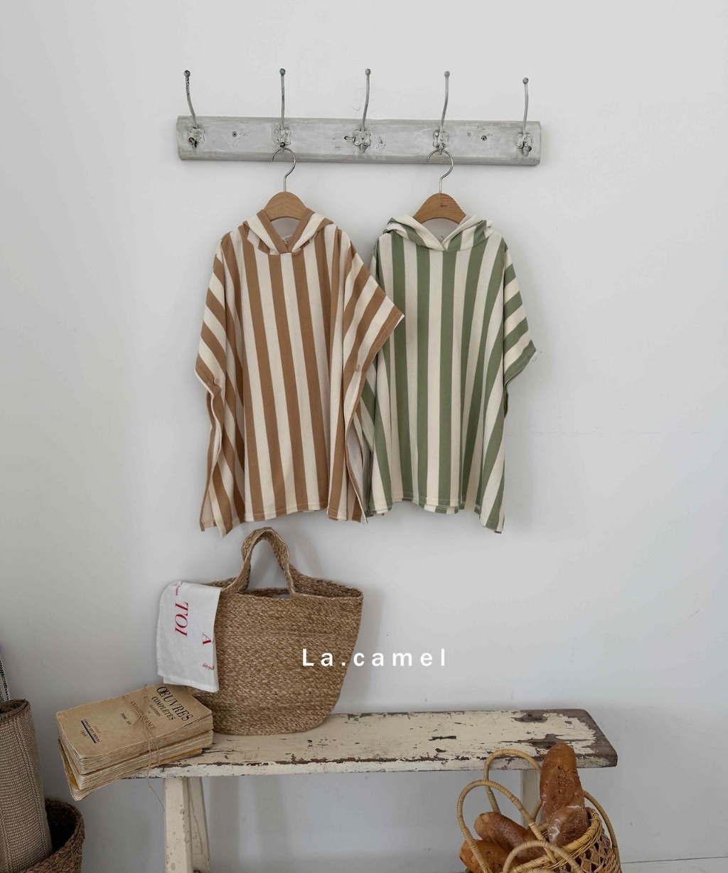 正韓夏Lacamel 兩色連帽直條浴巾