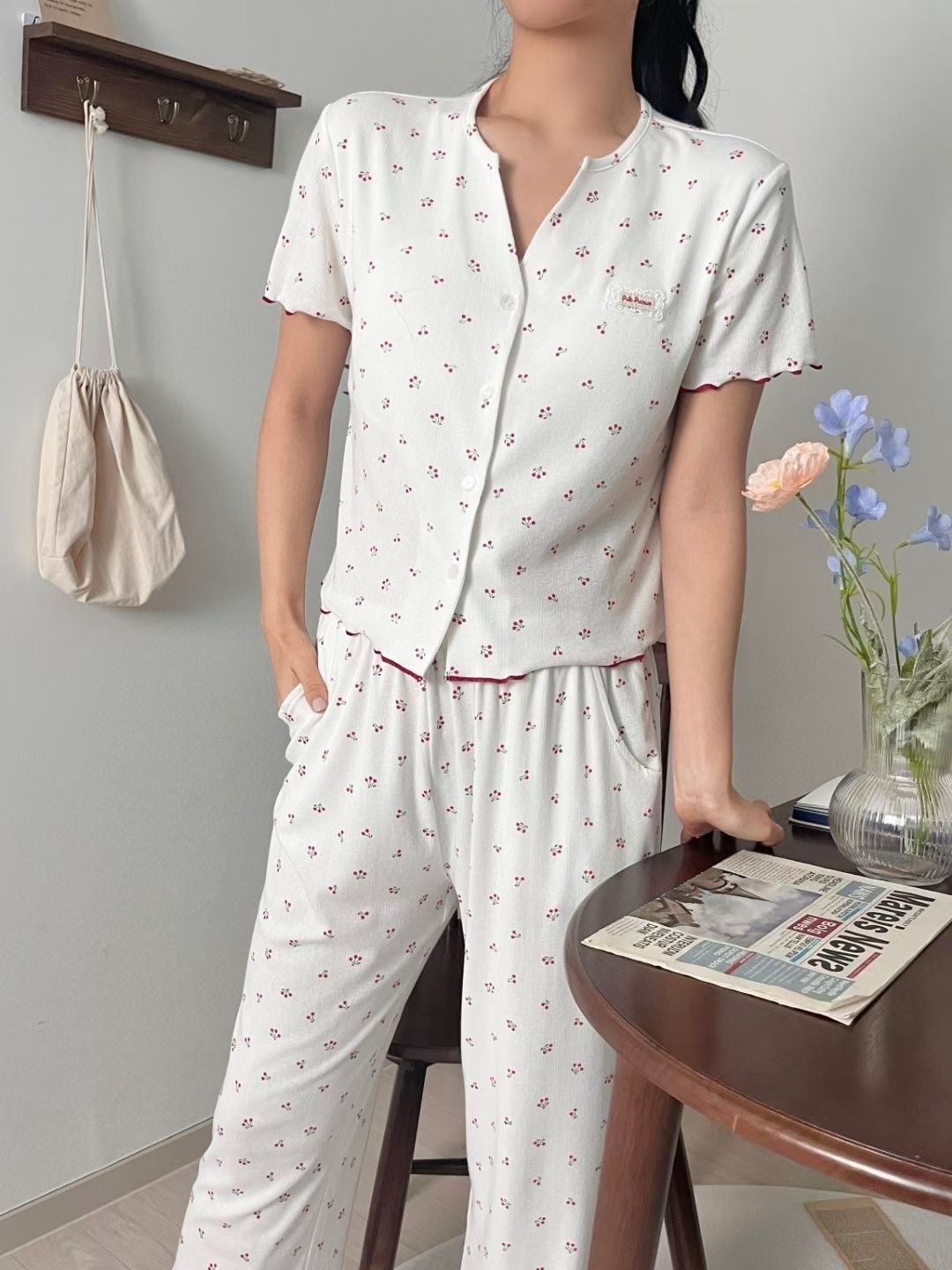 O14 (短袖)莫代爾棉 櫻桃 bra睡衣