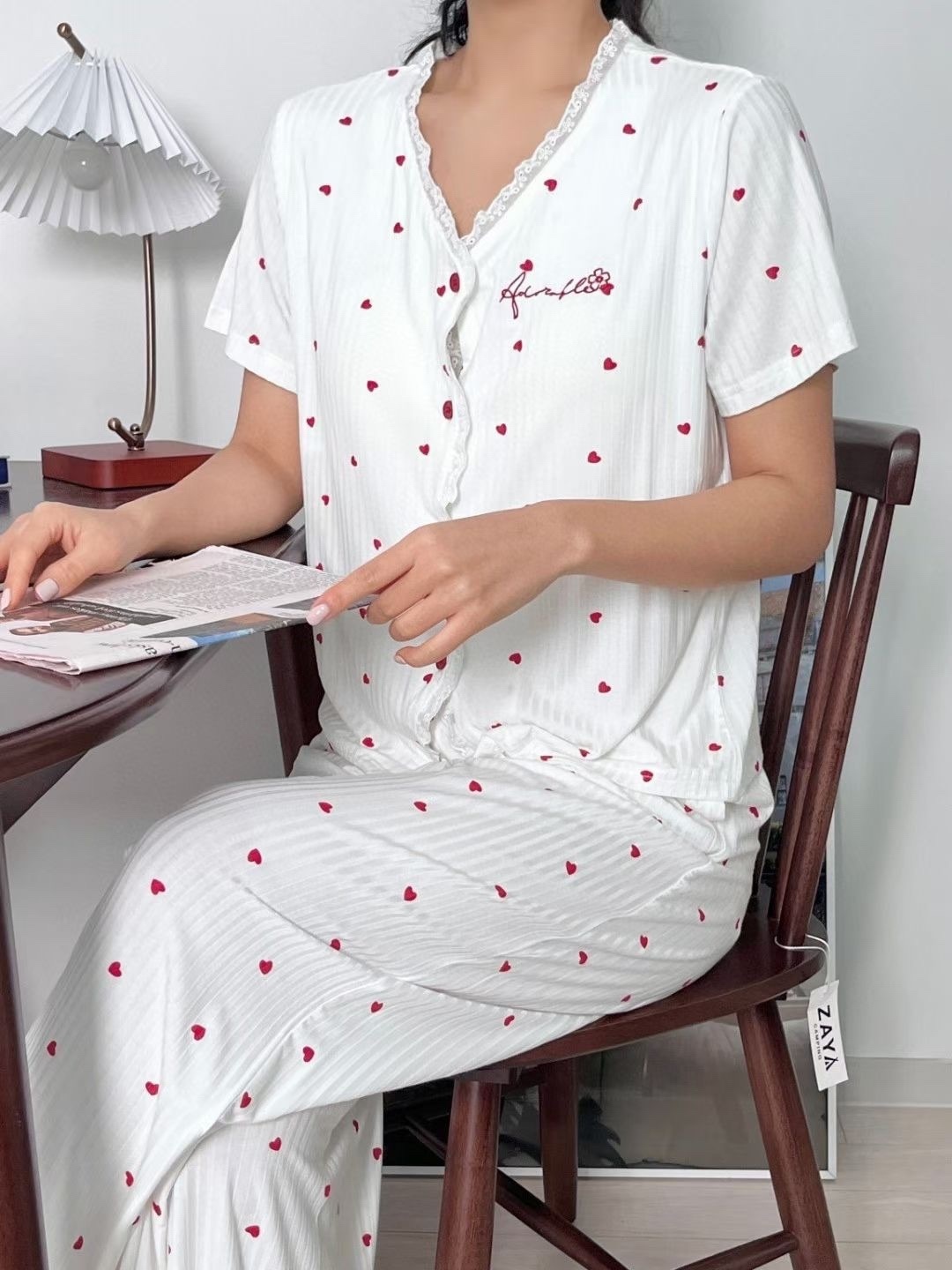 O13 (短袖)莫代爾棉 愛心 bra睡衣