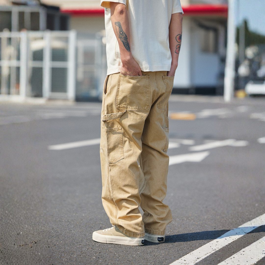 水洗做舊微錐版型伐木工作褲