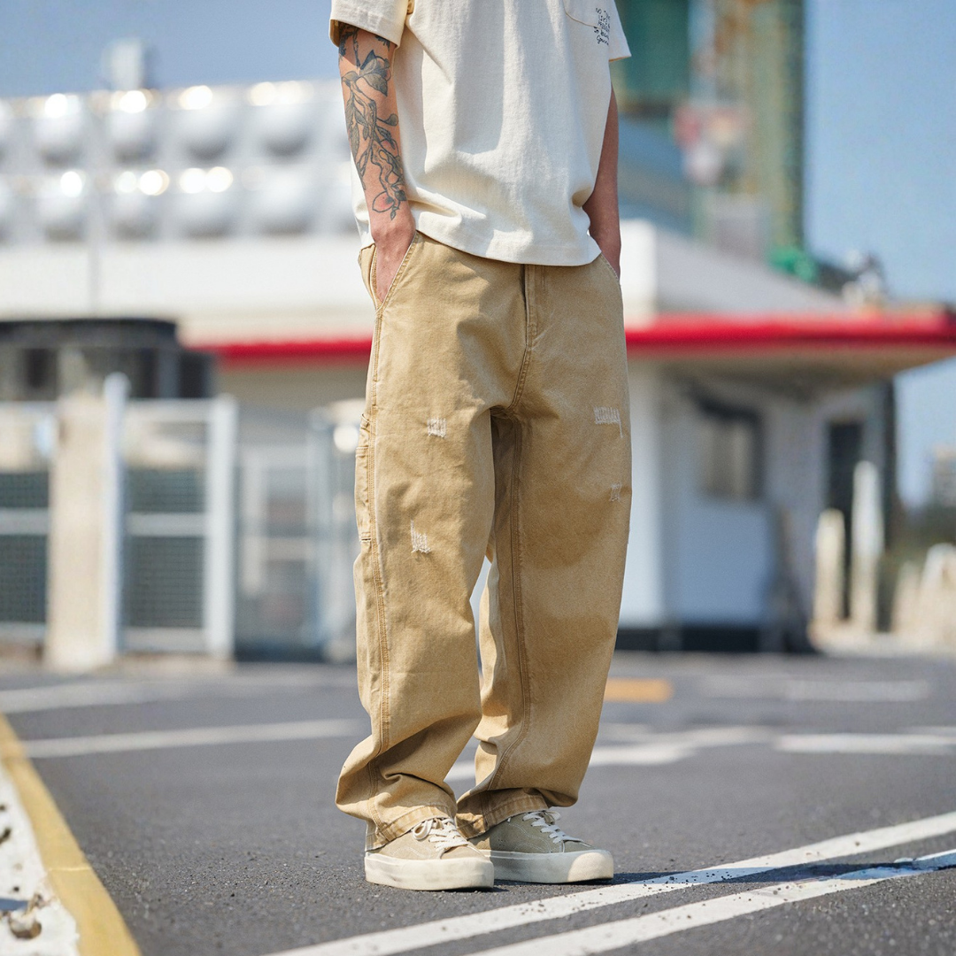 水洗做舊微錐版型伐木工作褲