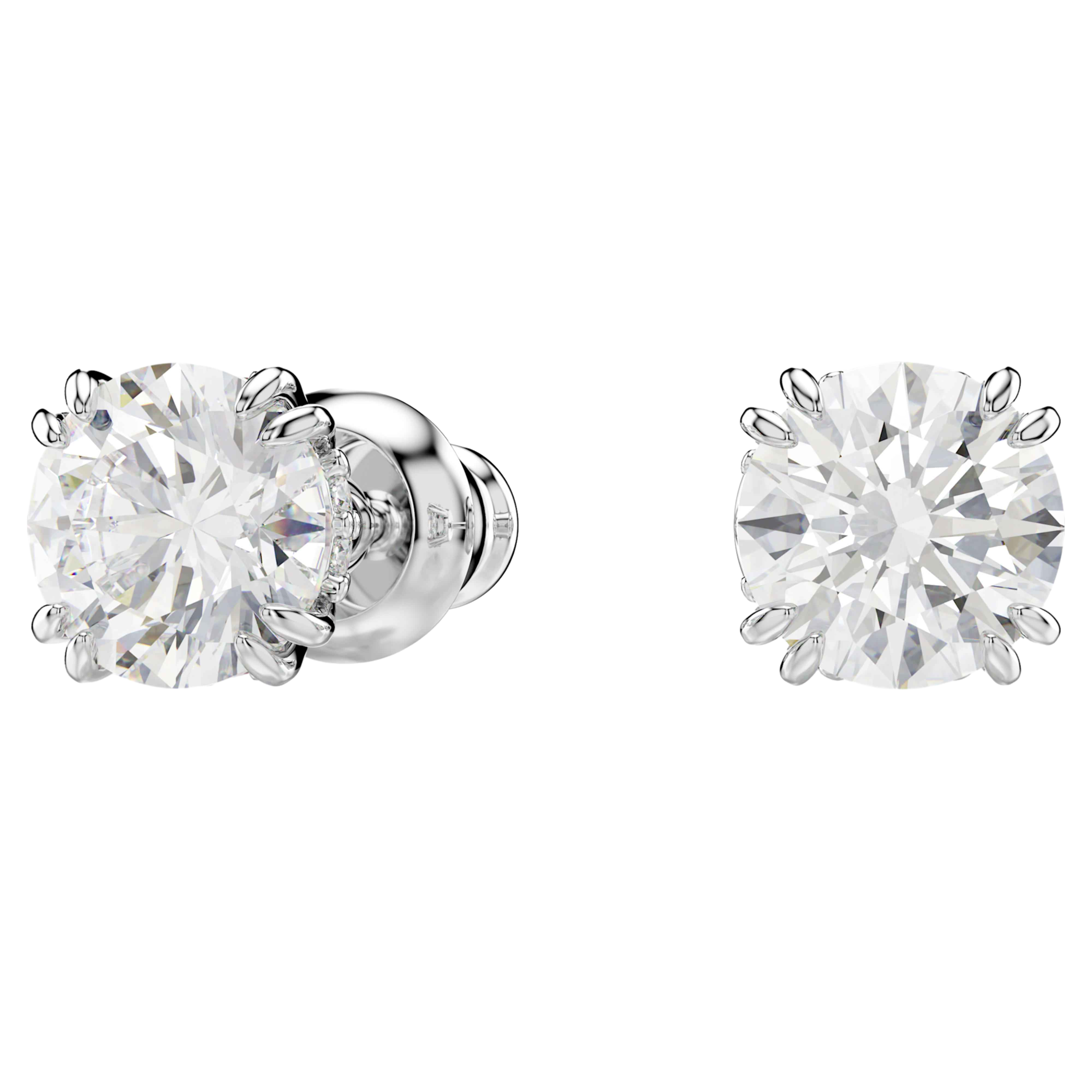 【Swarovski】Stilla 耳釘 圓形切割, 白色, 鍍白金色  銀