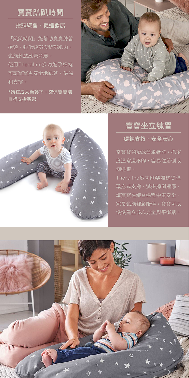 Theraline 多功能純棉孕婦枕/藍灰星空