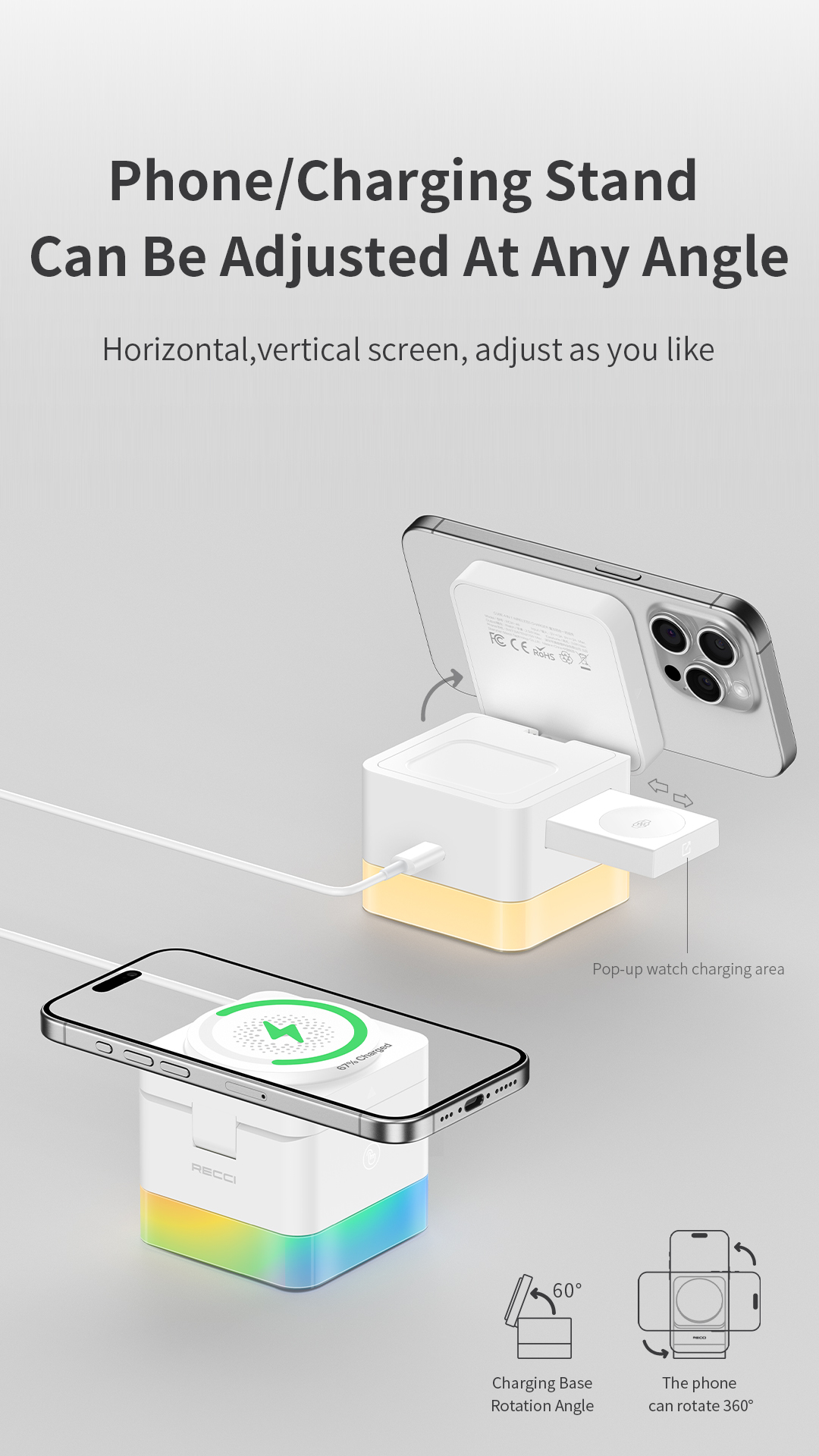 Recci Strong Magnetic 4-in-1 Ambient Light Wireless Charging Stand RCW-46