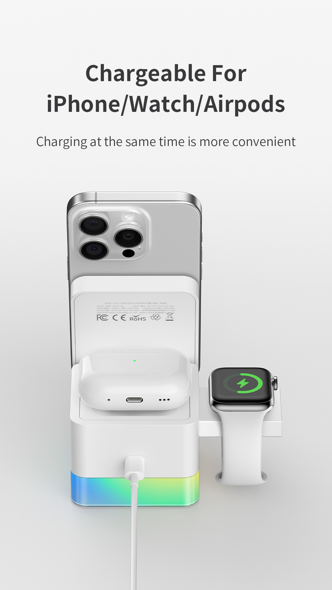 Recci Strong Magnetic 4-in-1 Ambient Light Wireless Charging Stand RCW-46