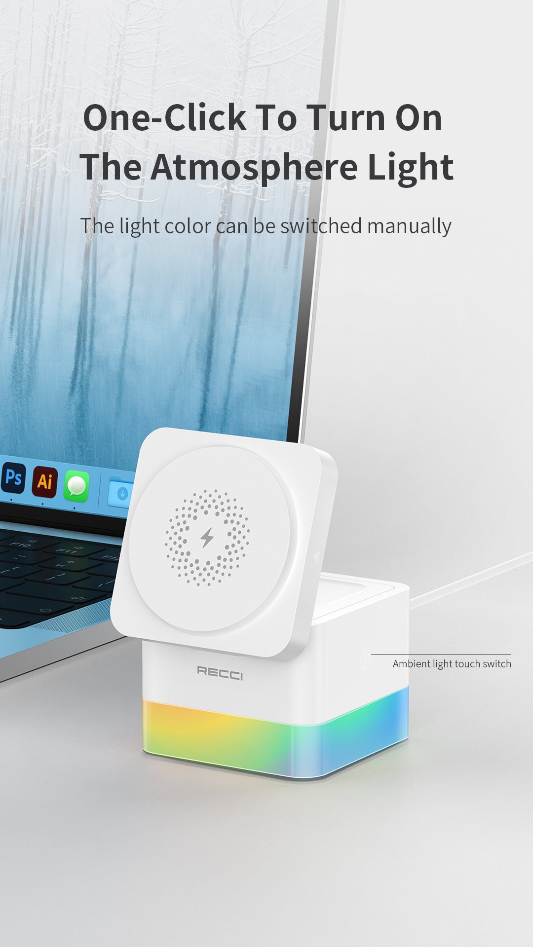 Recci Strong Magnetic 4-in-1 Ambient Light Wireless Charging Stand RCW-46