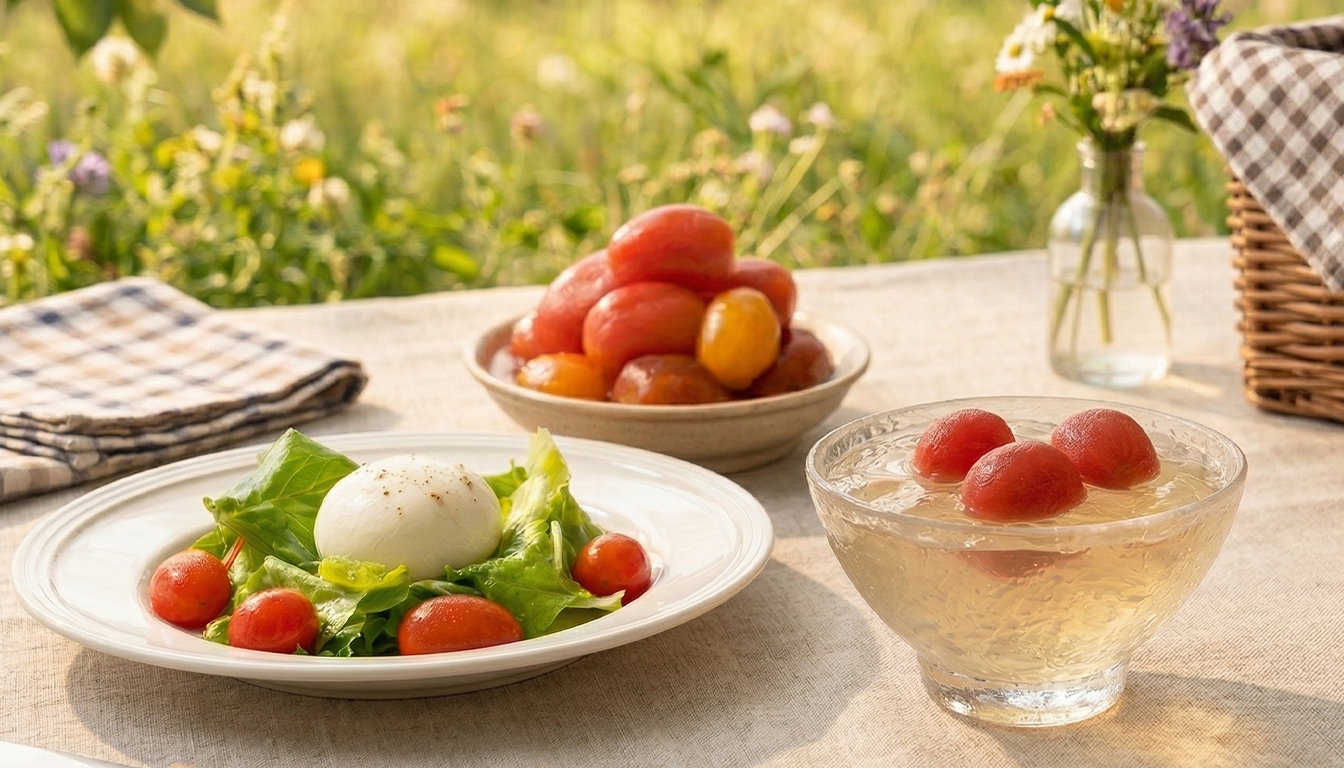 陽光草地下的春日野餐籃-協發行番茄梅梅與沁涼氣泡水-質感生活日常