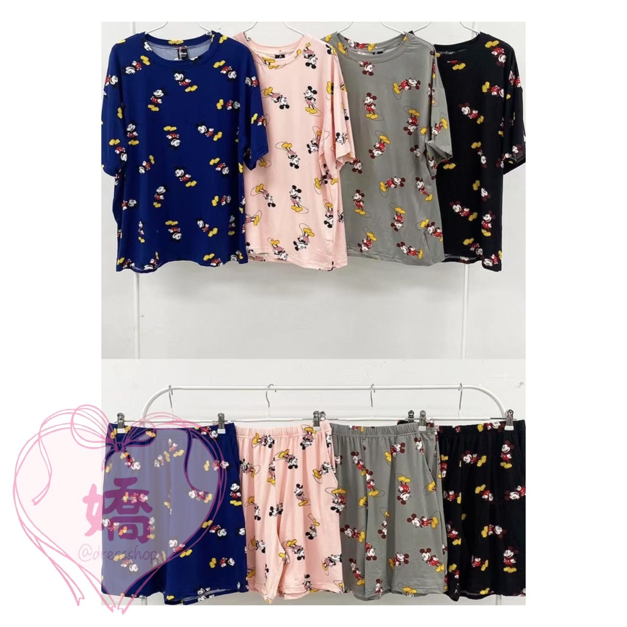 K14001滿版米奇睡衣短褲套裝(藍'粉'灰'黑)
