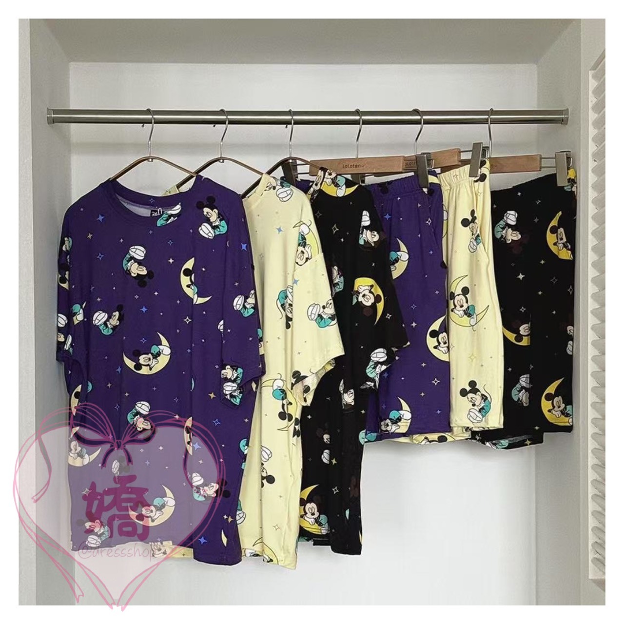 K14002滿版月亮睡覺米奇睡衣短褲套裝(藍'黃'黑)