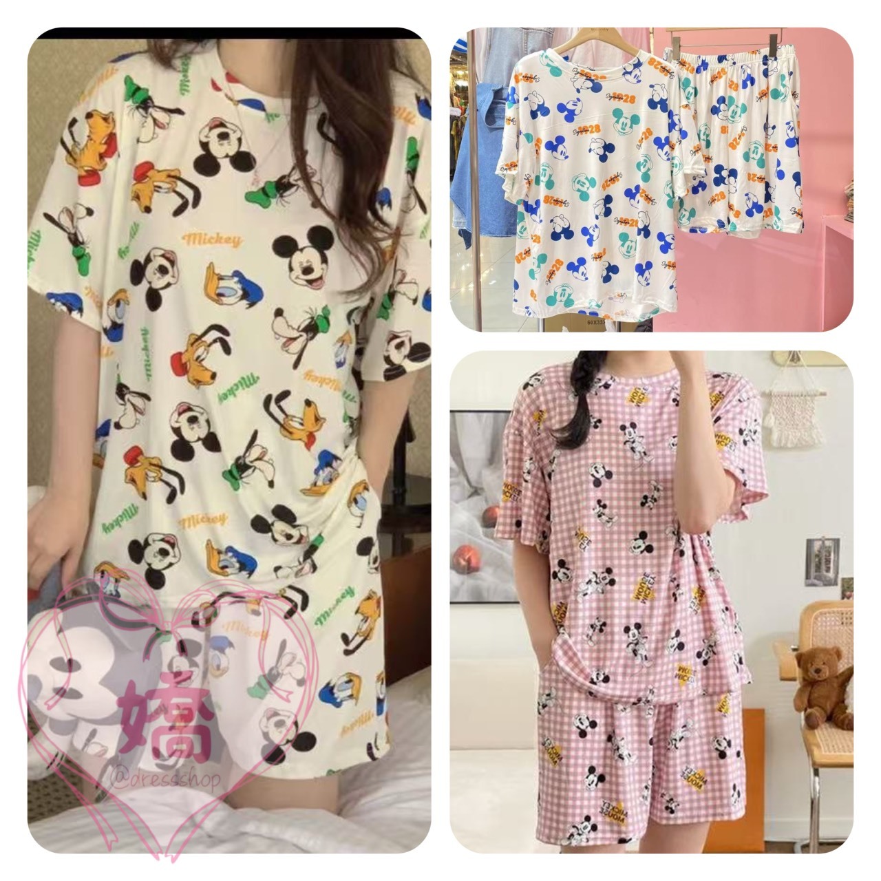 K14006滿版米奇睡衣短褲套裝(好朋友'米奇'紫格'粉格'黑格)