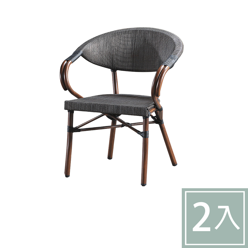 柏蒂家居-傑拉爾休閒扶手餐椅/陽台塑膠藤編造型椅/戶外庭院椅/洽談椅-二入組合