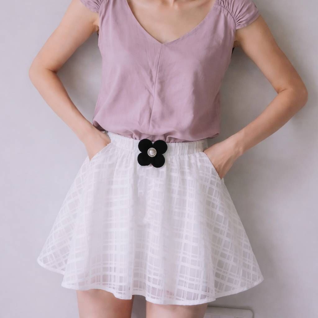 VK003-網紗波浪裙(附小花別針)