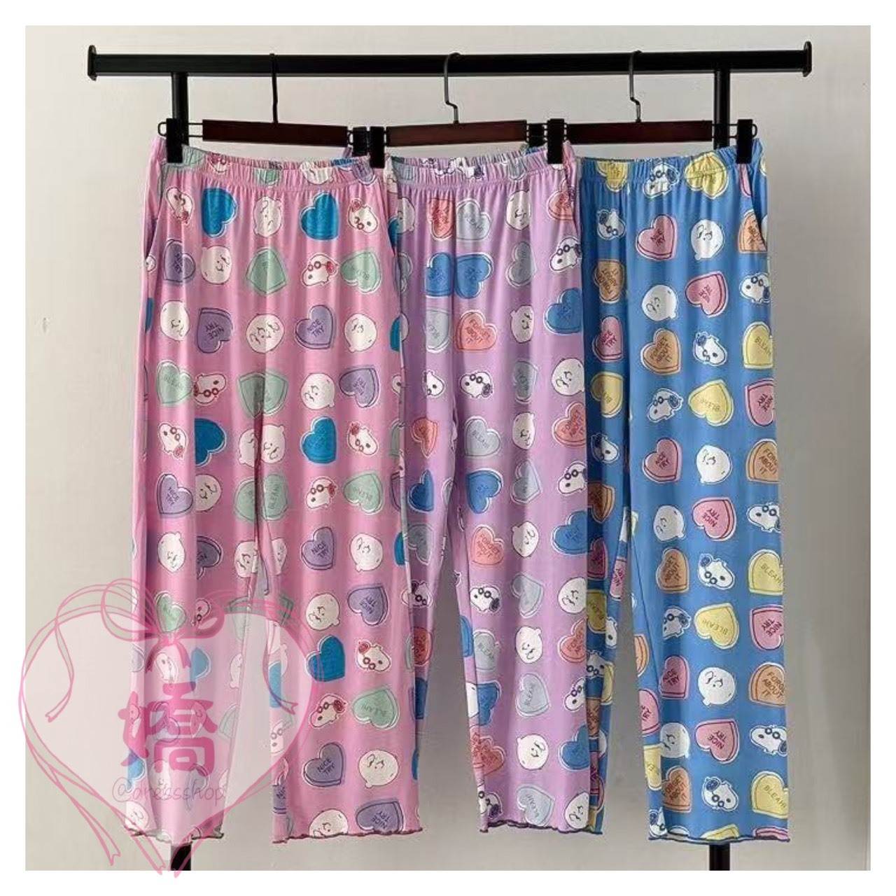 K14013拚色史努比愛心長褲(粉'紫'藍)