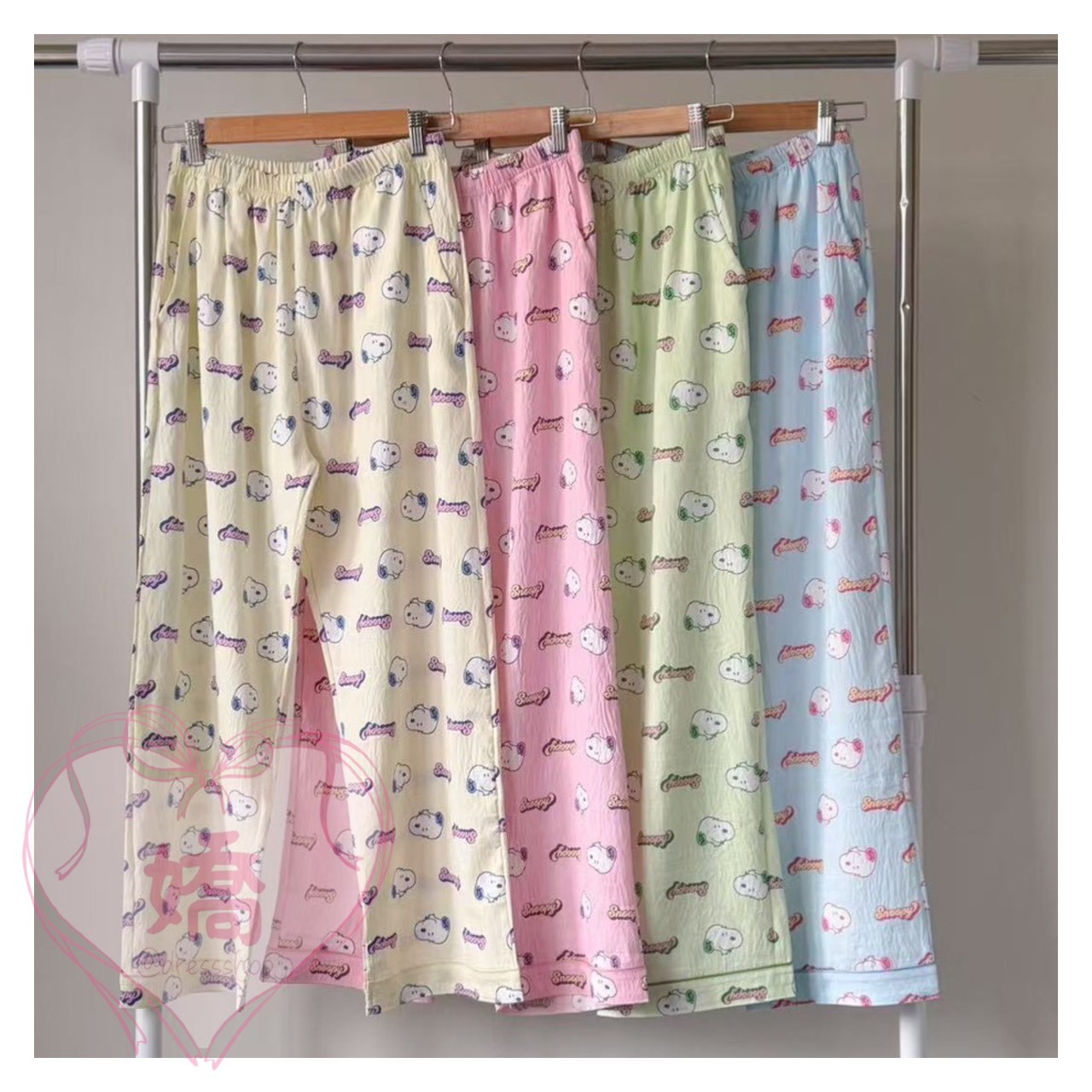 K14014英字史努比長褲(黃'粉'綠'藍)