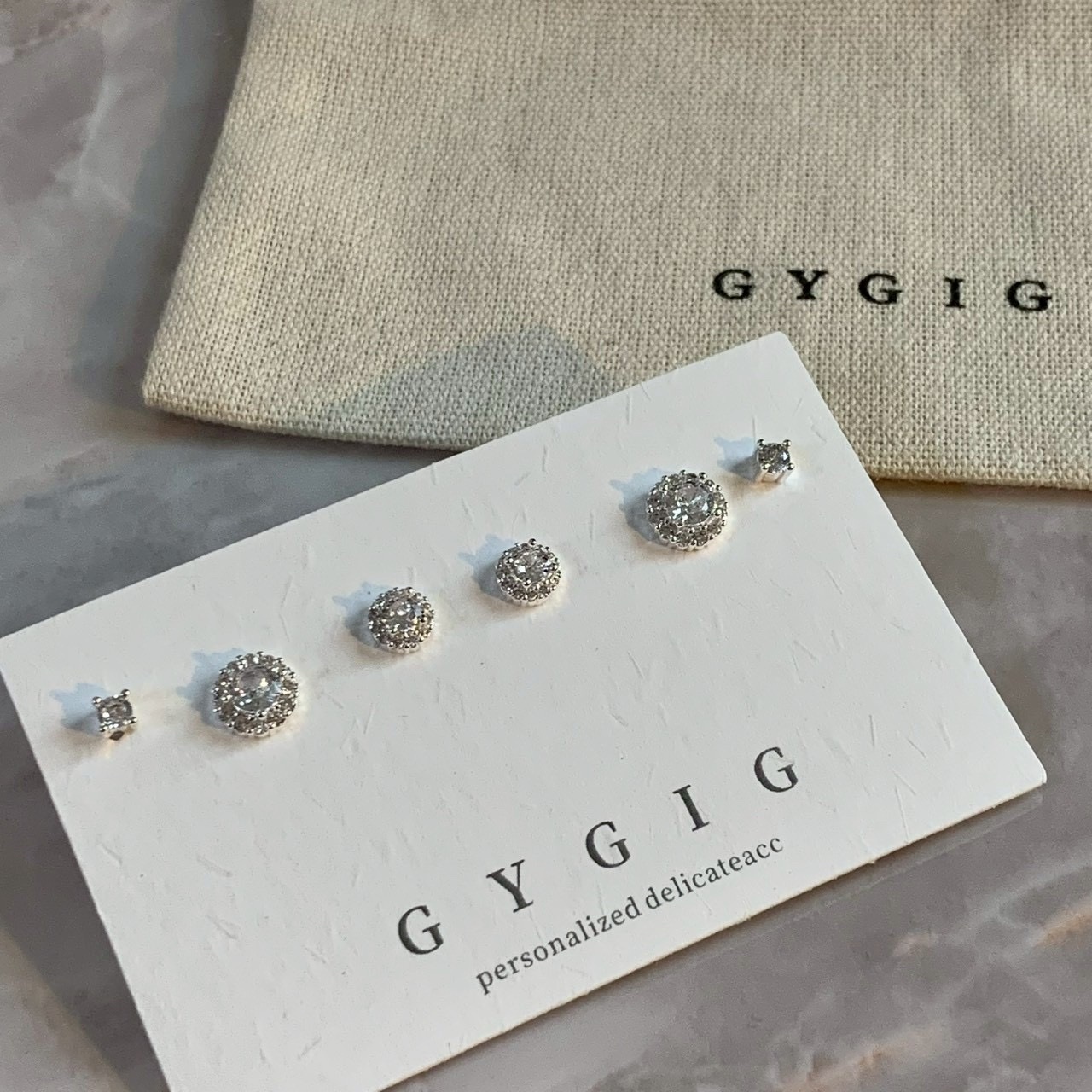 Gy”低奢華白金圓鑽基本款六件組耳釘