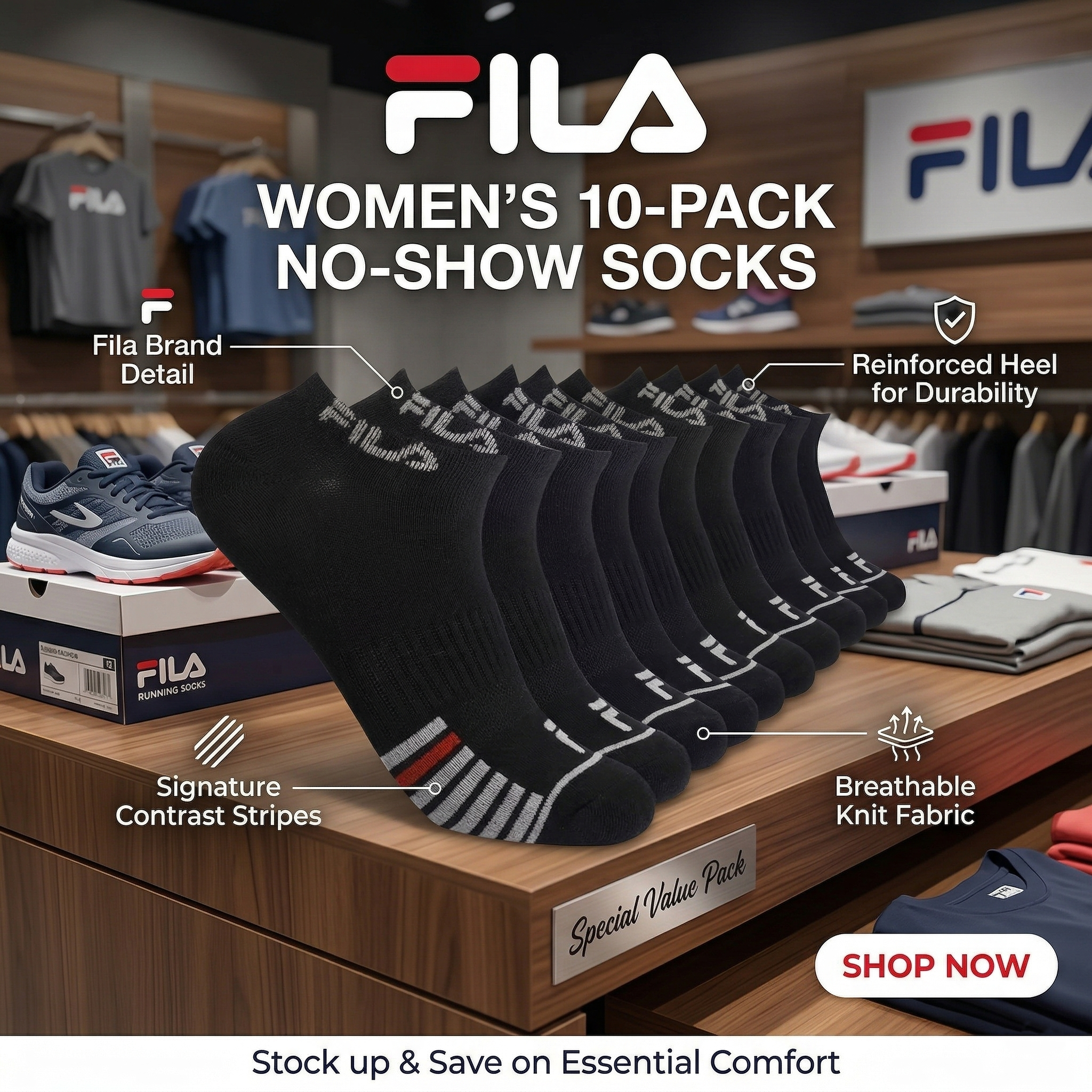 【預購】Fila H040251女裝隱形襪（10 雙裝）