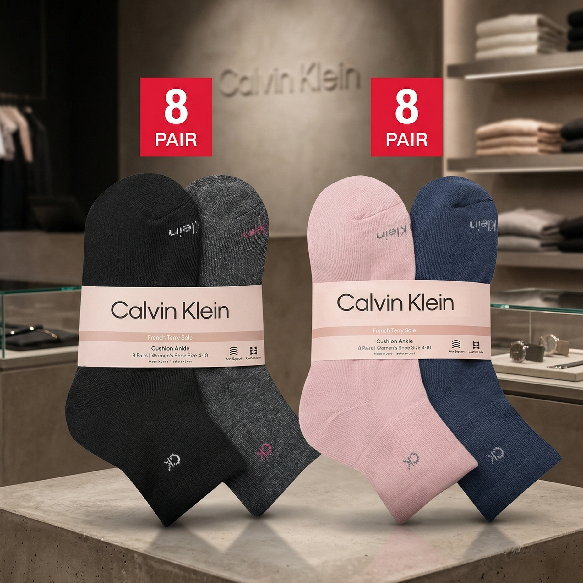 【預購】H040255  Calvin Klein 女裝高筒 1/4 襪 (8 雙裝)