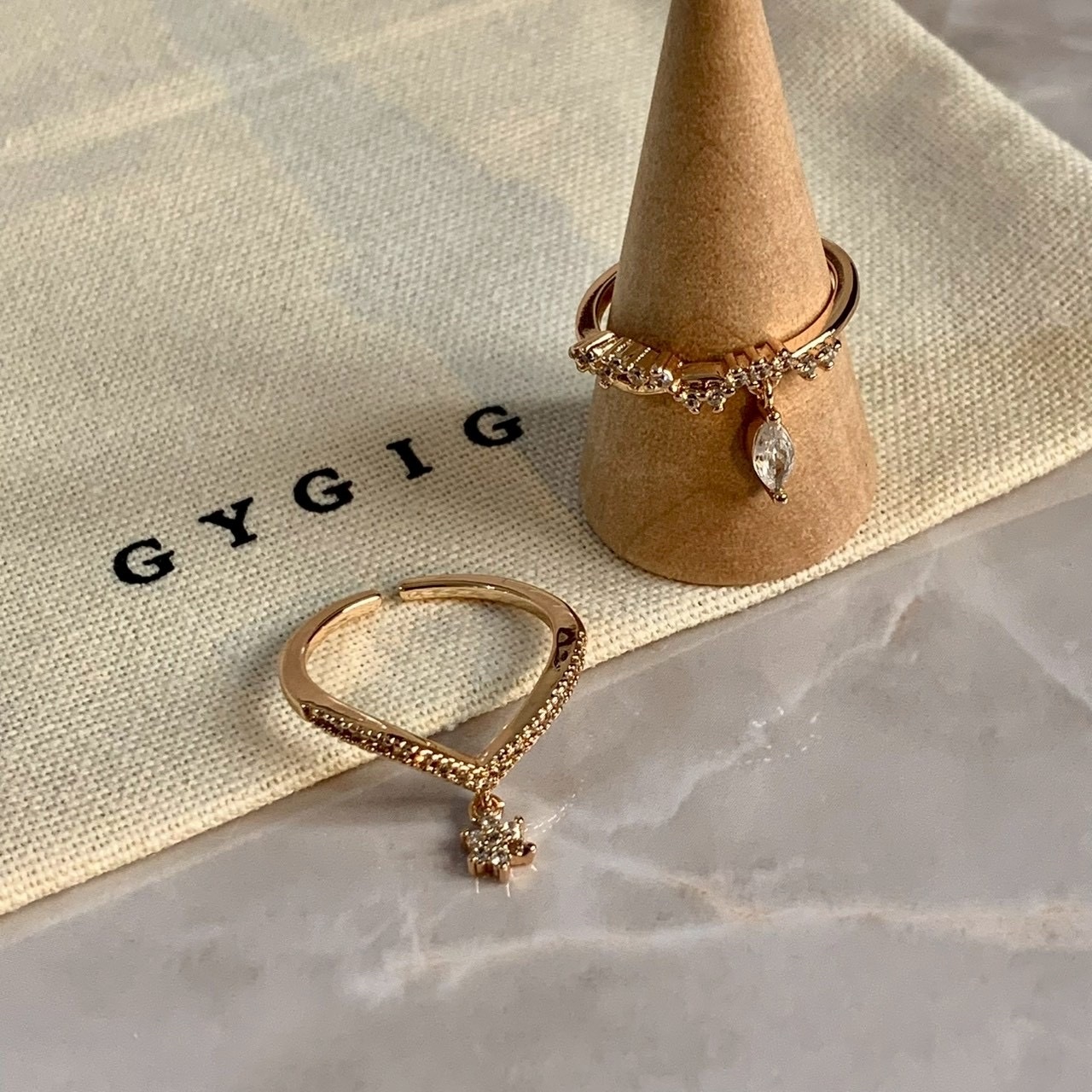 Gy”rose玫瑰金星辰月光點鑽小墜/細開口戒系列