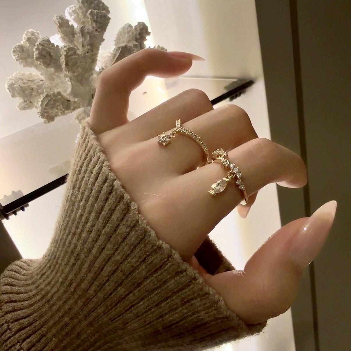 Gy”rose玫瑰金星辰月光點鑽小墜/細開口戒系列