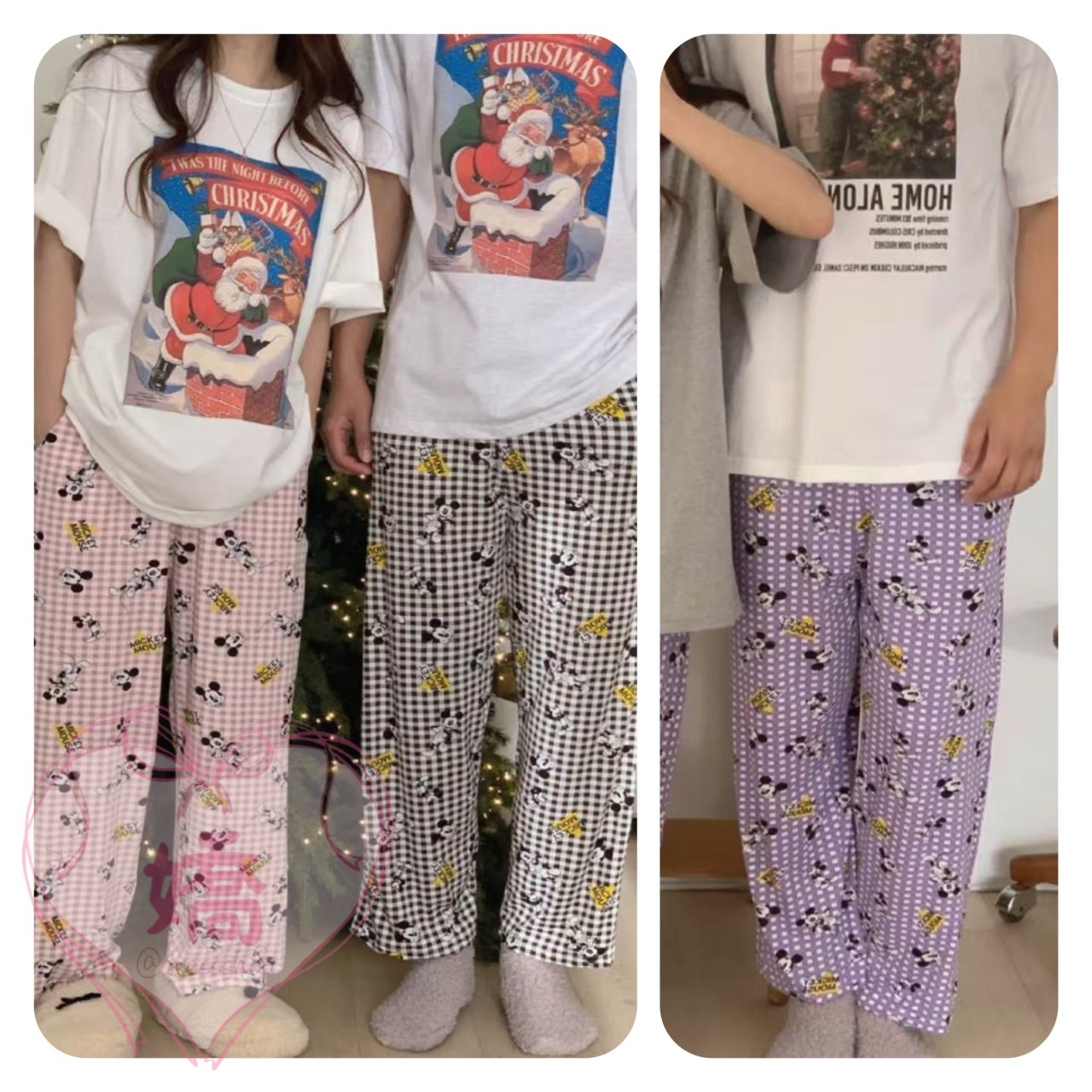 K14017滿版米奇格子長褲(粉'黑'藍)