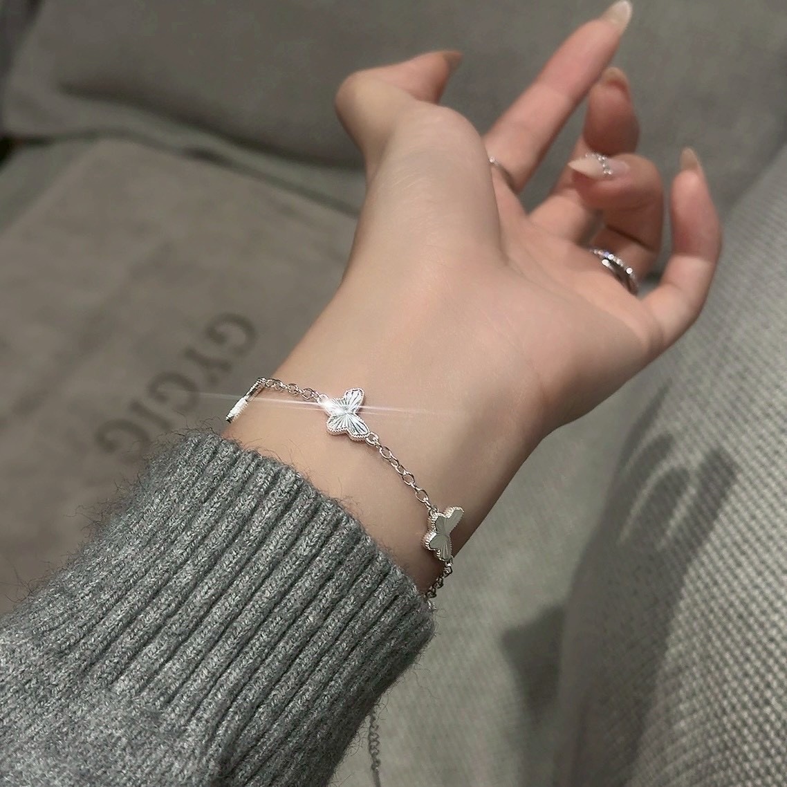 Gy”Butterfly s925白金鐳射激光蝴蝶重工五花手鍊