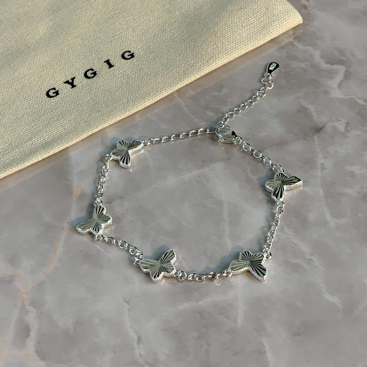 Gy”Butterfly s925白金鐳射激光蝴蝶重工五花手鍊