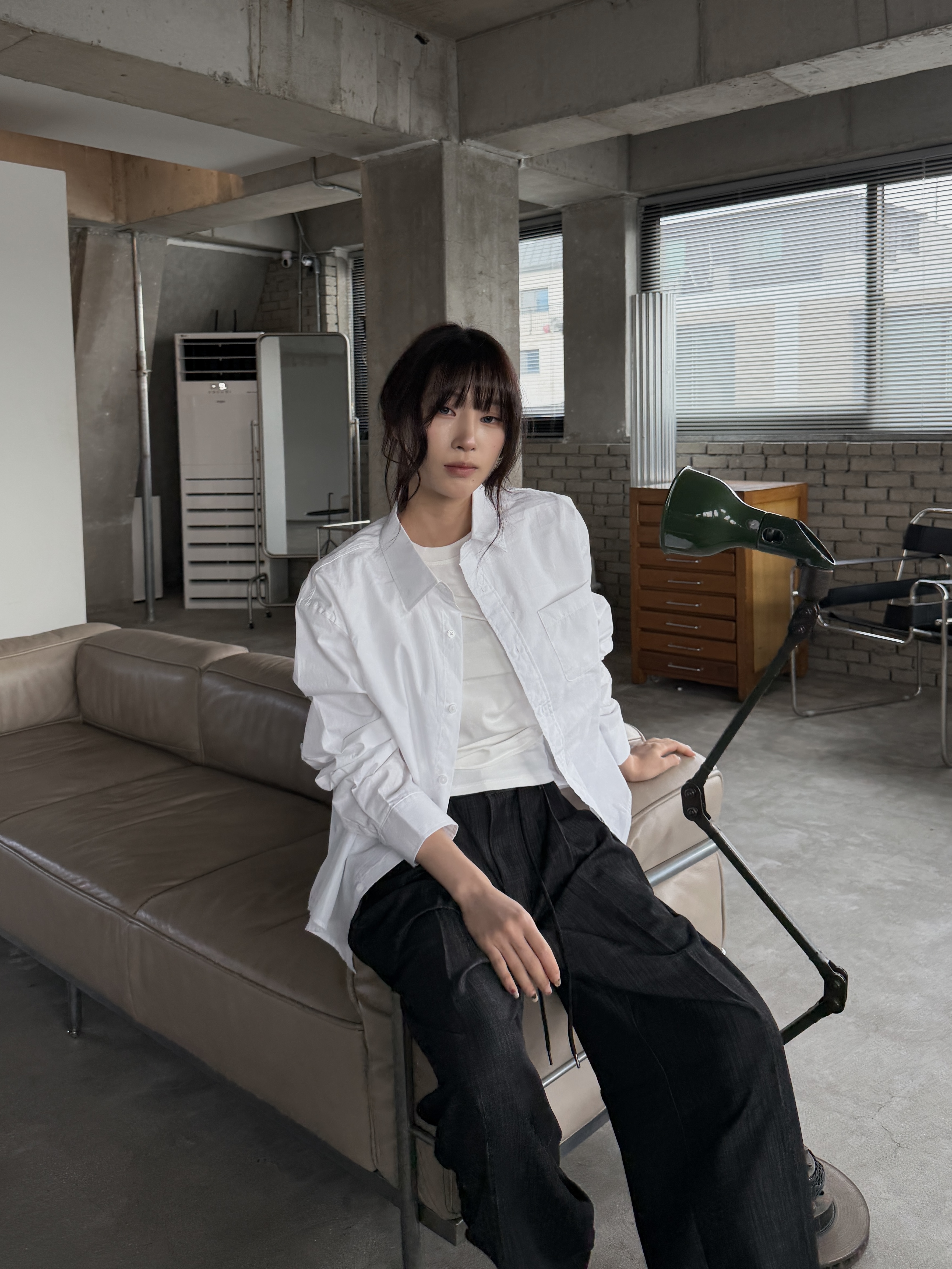 寬短輪廓 立體純棉 長袖口袋襯衫