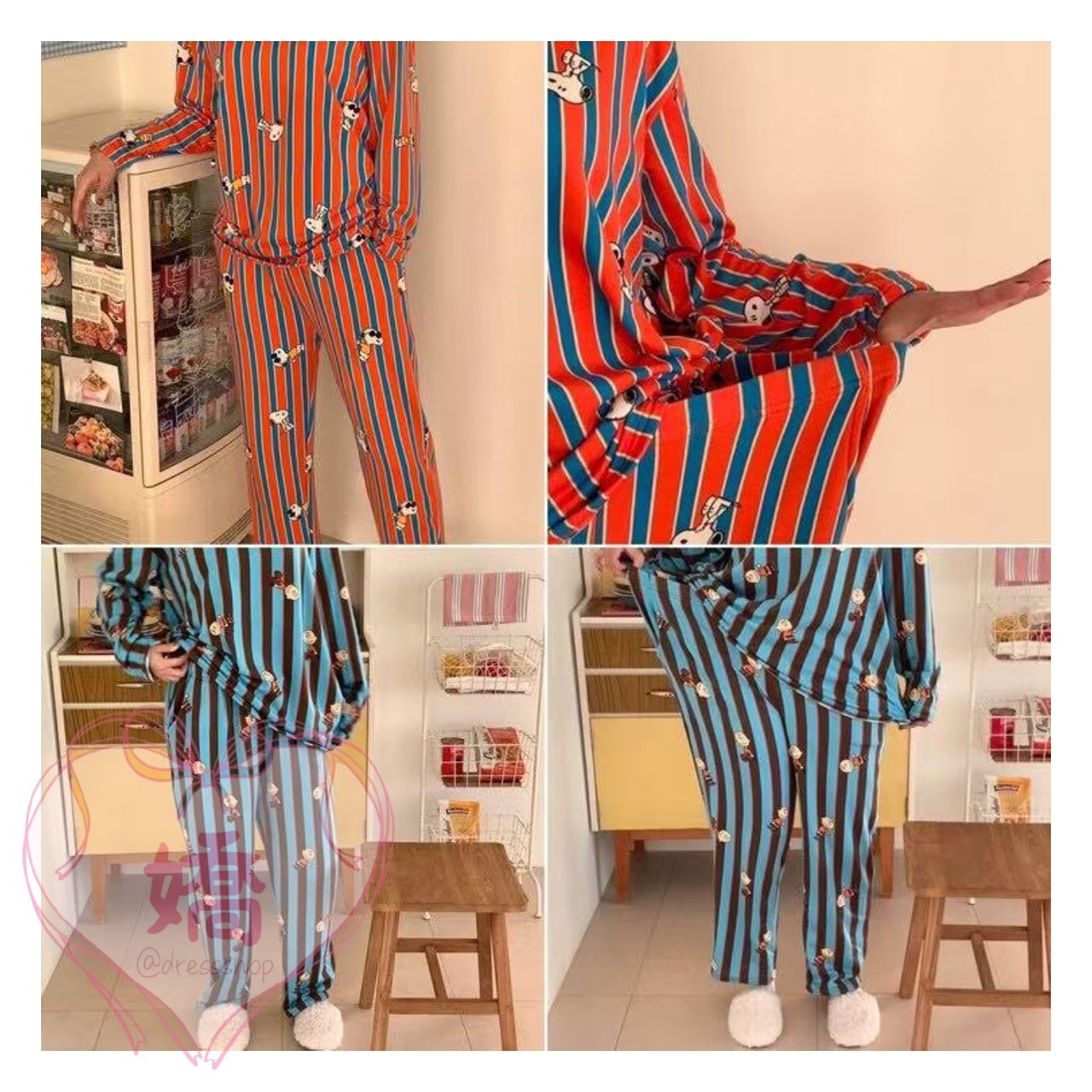 K14021直條史努比查理布朗長褲(橘'藍)