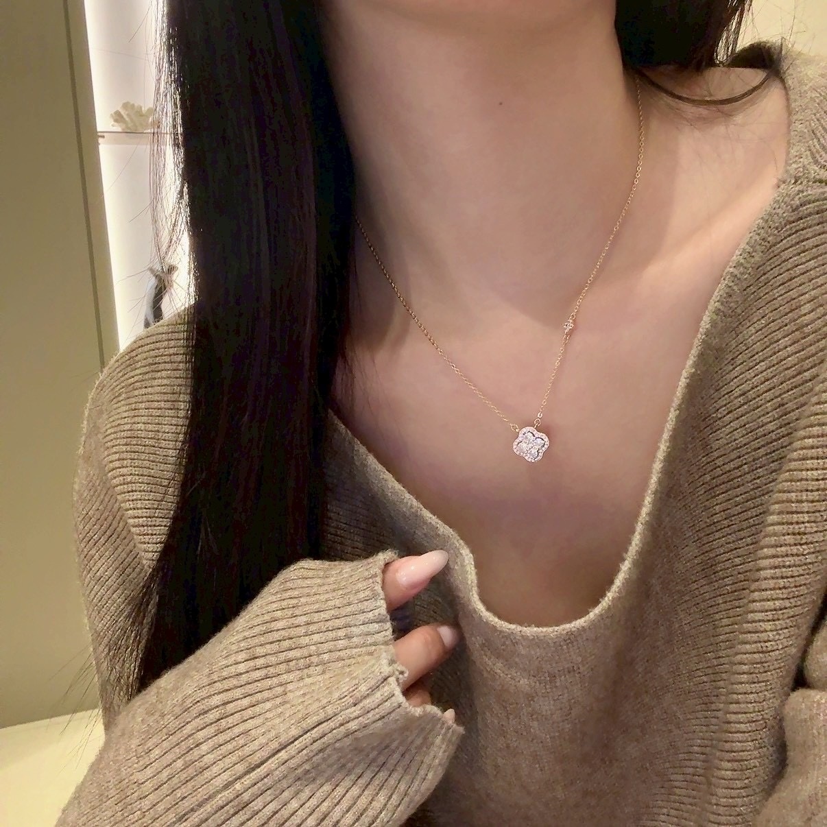 Gy”s925 Opulent高奢玫瑰金滿鑽四葉草’小墜老花項鍊