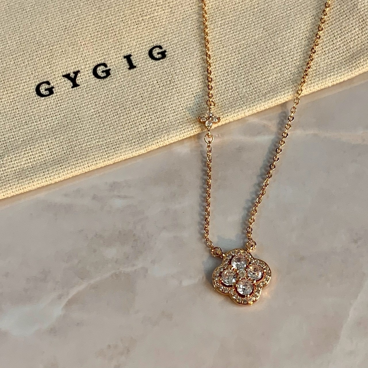 Gy”s925 Opulent高奢玫瑰金滿鑽四葉草’小墜老花項鍊