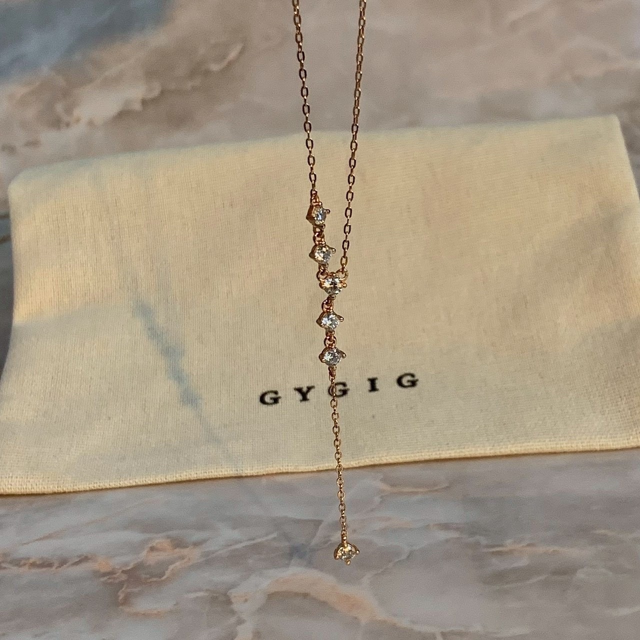 Gy”s925 rose玫瑰金星辰月光點鑽流蘇墜細項鍊