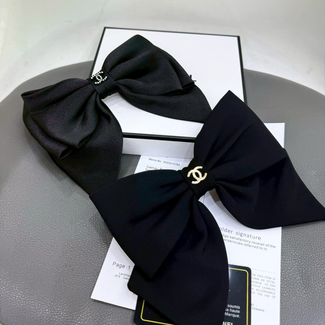 香奶奶”黑金緞面立體雙c大蝴蝶結定製髮夾系列