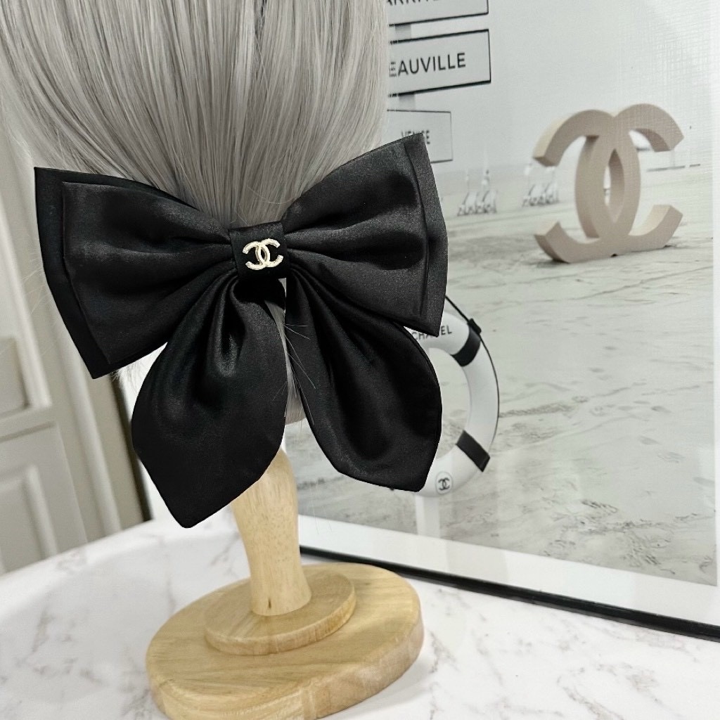 香奶奶”黑金緞面立體雙c大蝴蝶結定製髮夾系列