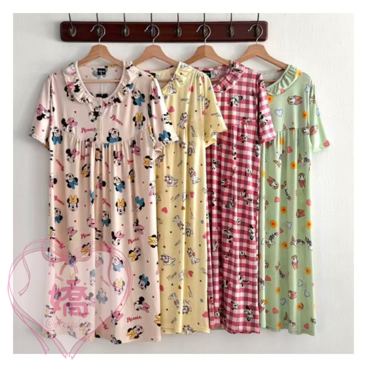 K14026荷葉邊抓褶迪士尼OPS(粉'黃'格'綠)