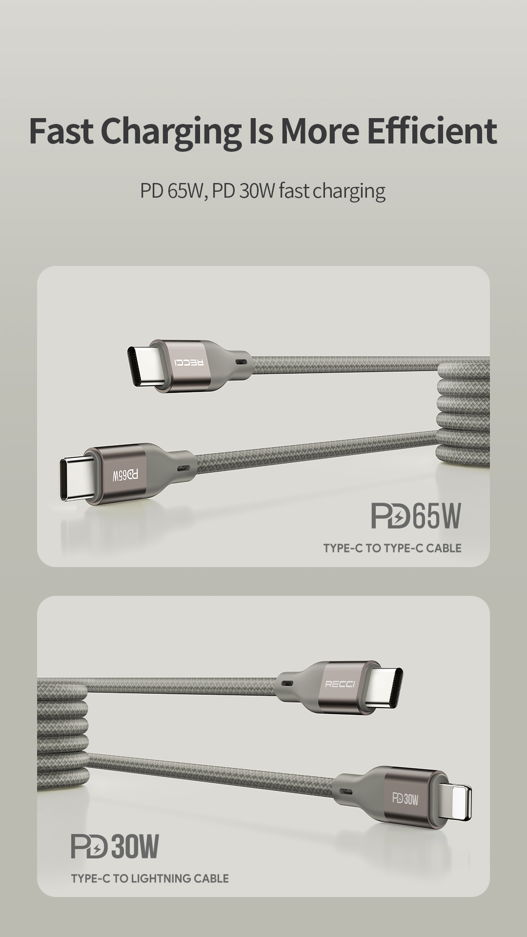 Recci USB C to USB C Magnetic PD 65W 1M Fast Charging Cable RS23CC