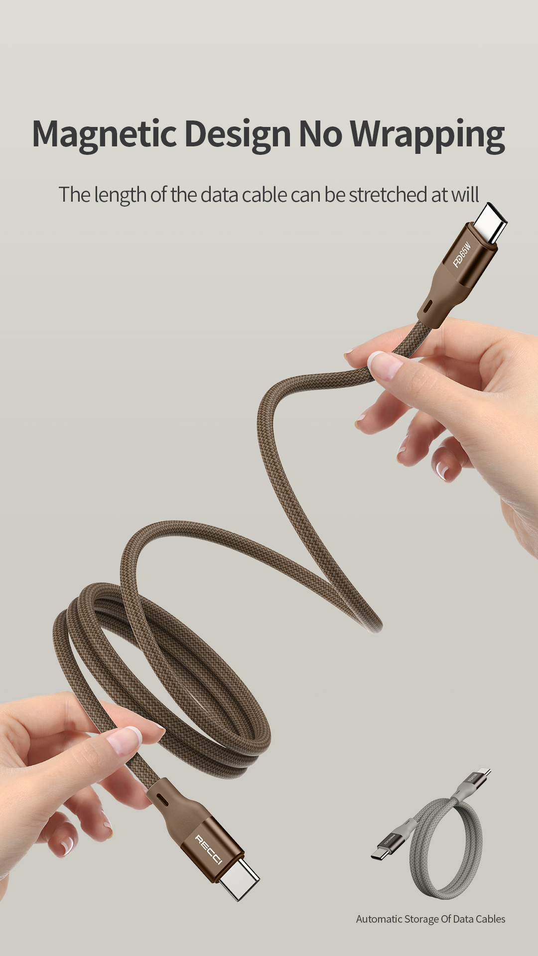 Recci USB C to USB C Magnetic PD 65W 1M Fast Charging Cable RS23CC