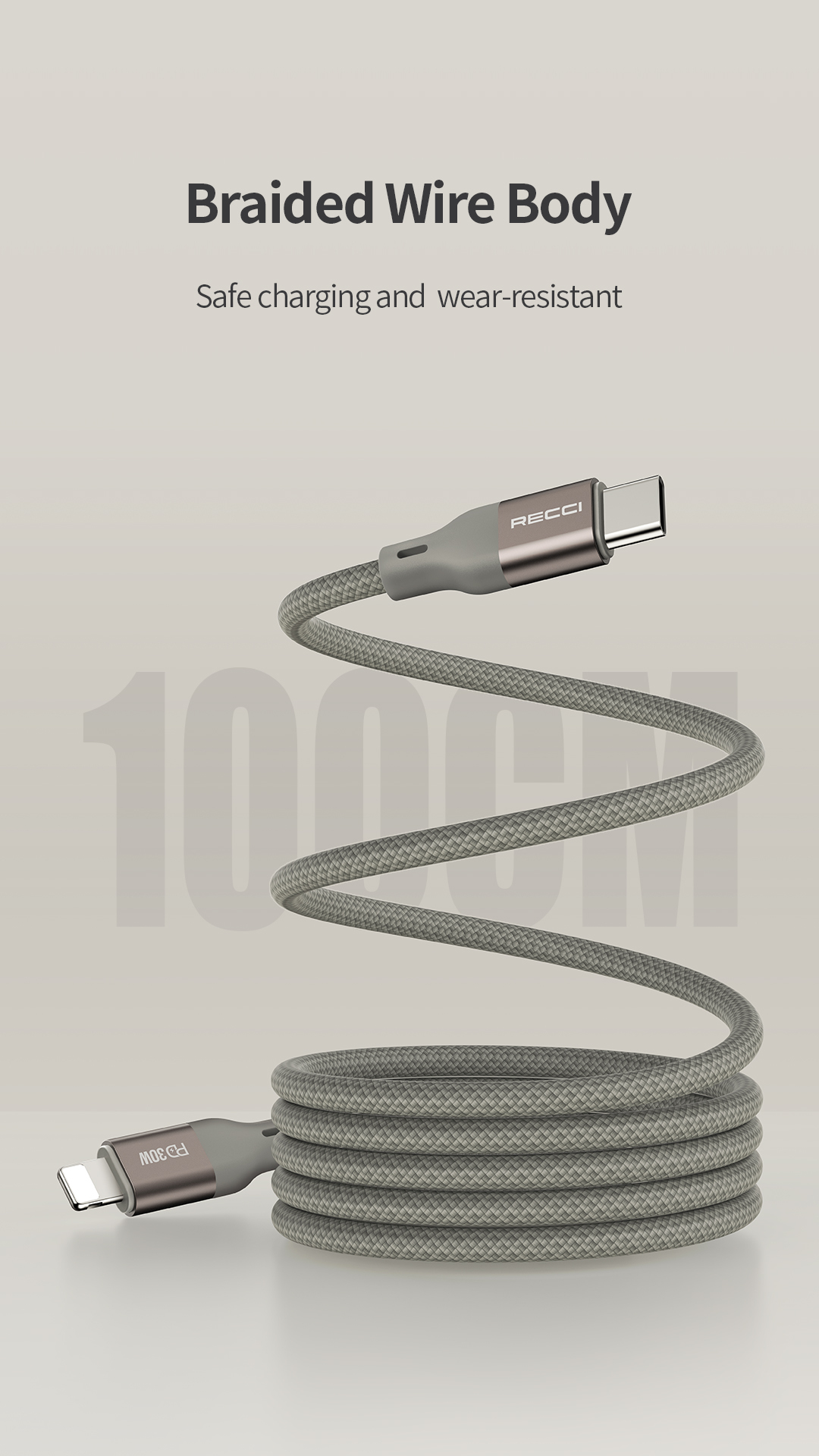 Recci USB C to USB C Magnetic PD 65W 1M Fast Charging Cable RS23CC