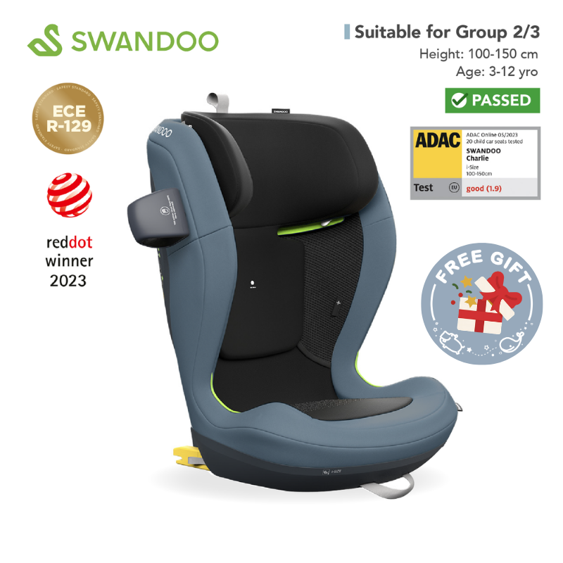 Swandoo - Charlie i-Size 增高型兒童安全座椅 (R129 & CCC 安全標準)(適合約3-12歲/身高100-150cm) (藍莓藍)
