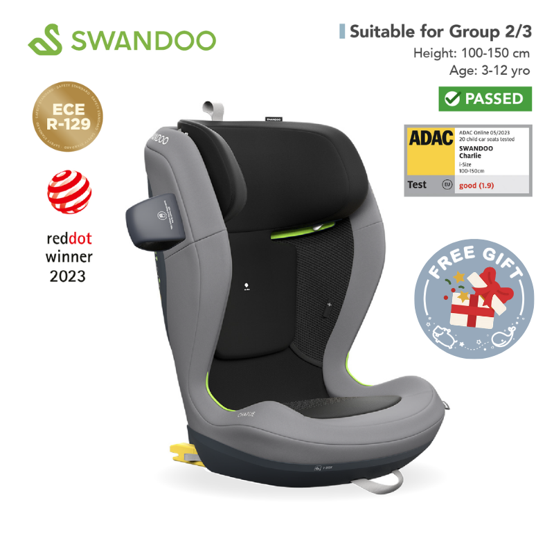 Swandoo - Charlie i-Size 增高型兒童安全座椅 (R129 & CCC 安全標準)(適合約3-12歲/身高100-150cm) (芝麻灰)