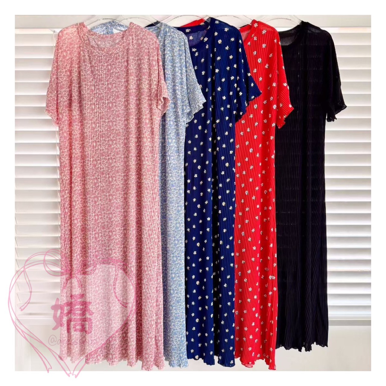 K14029圓領直坑條OPS(粉'淺藍'深藍'紅'黑)