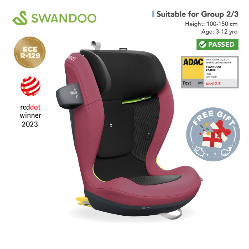 Swandoo - Charlie i-Size 增高型兒童安全座椅 (R129 & CCC 安全標準)(適合約3-12歲/身高100-150cm) (水果紅)