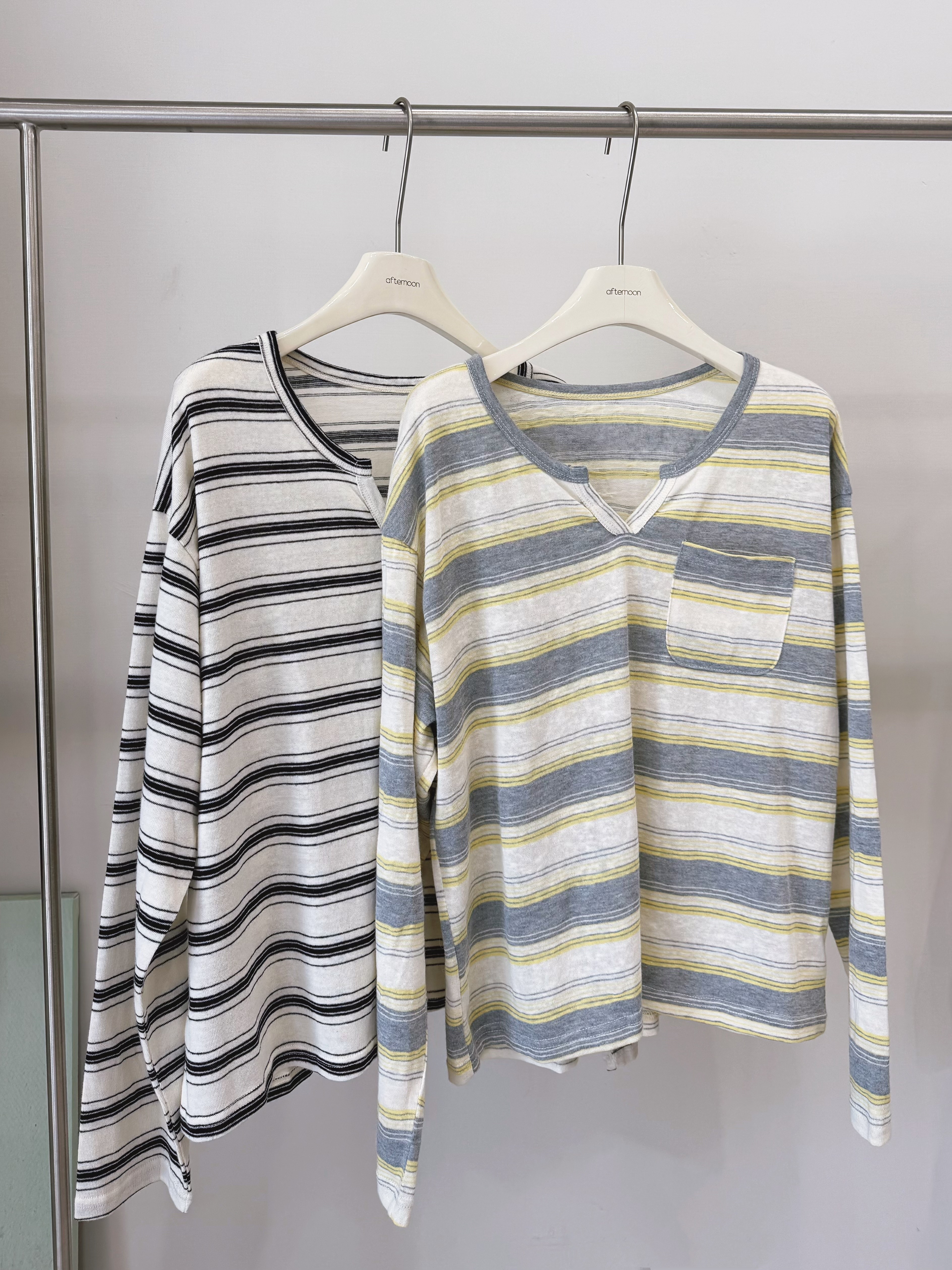 381 小v領條紋長袖上衣