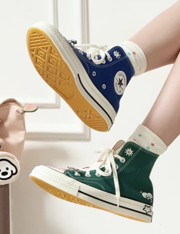 聯名款 CONVERSE x MATSUI CT70 HI 彩色 四色拼接 插畫小狗 多巴胺 高筒 帆布鞋【A21361C】CONMATSUI