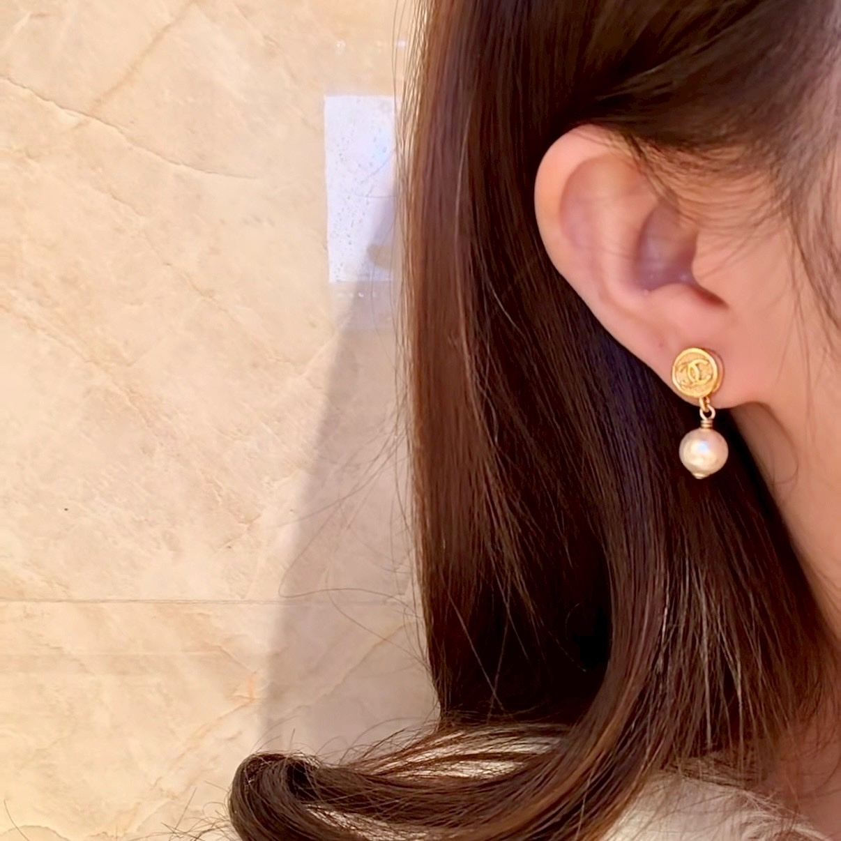 18k”香奶奶26p春夏金幣小珍珠耳墜/高奢定製款