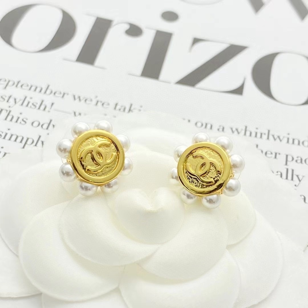 18k”香奶奶26p春夏金幣珍珠小花雙c/高奢定製耳釘