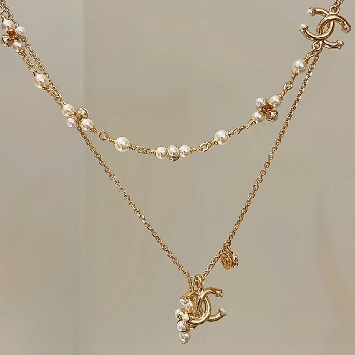 18k”香奶奶26p金鈴珠/金幣雙c珍珠小葡萄串”高奢定製項鍊