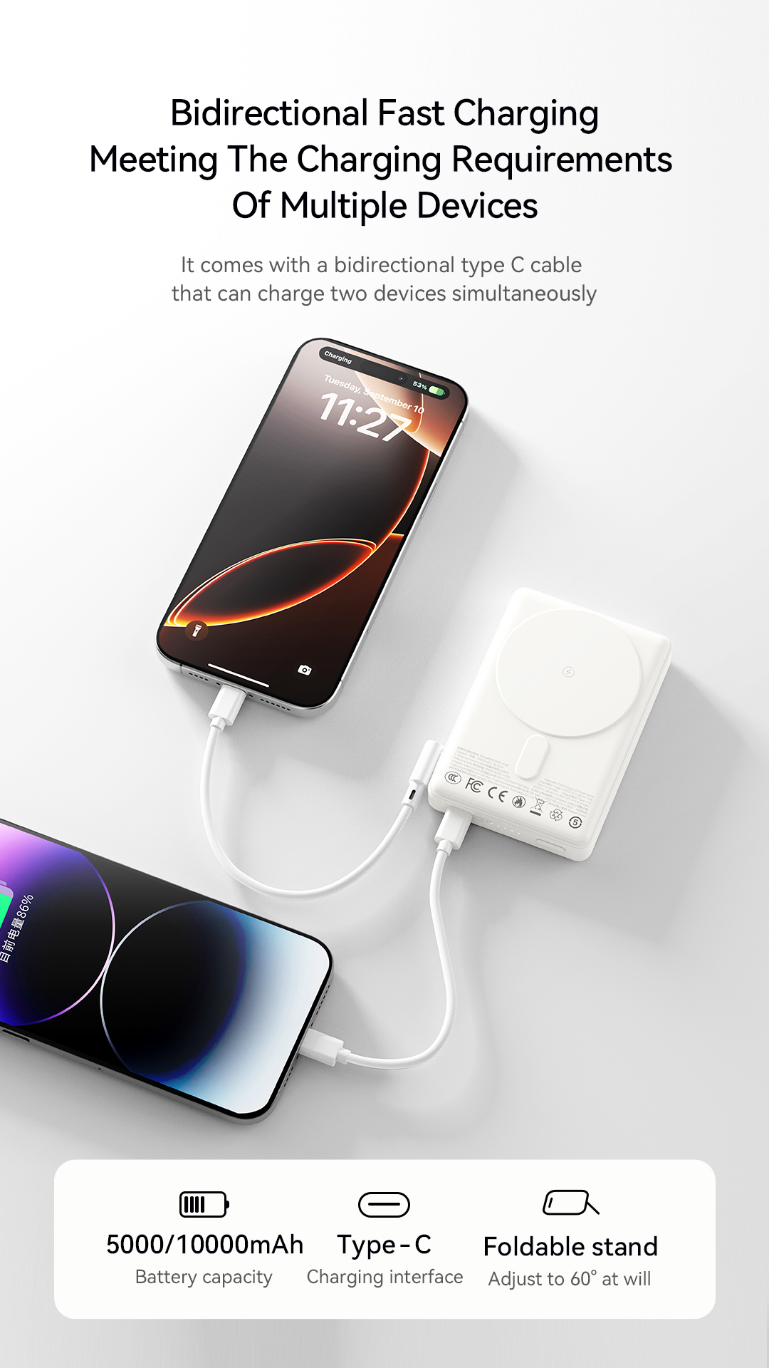 Recci 10000mAh PD 20W 2-in-1 USB-C Magnetic Power Bank with Cable RPB-W38