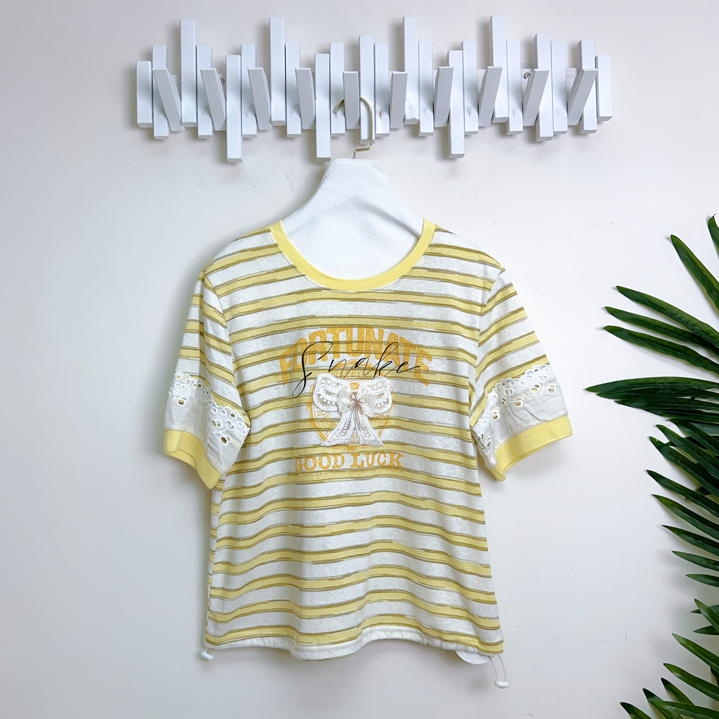 間條蝴蝶結棉質上衣(胸44-52 腰42-52 長22吋) 7435 #0704clo