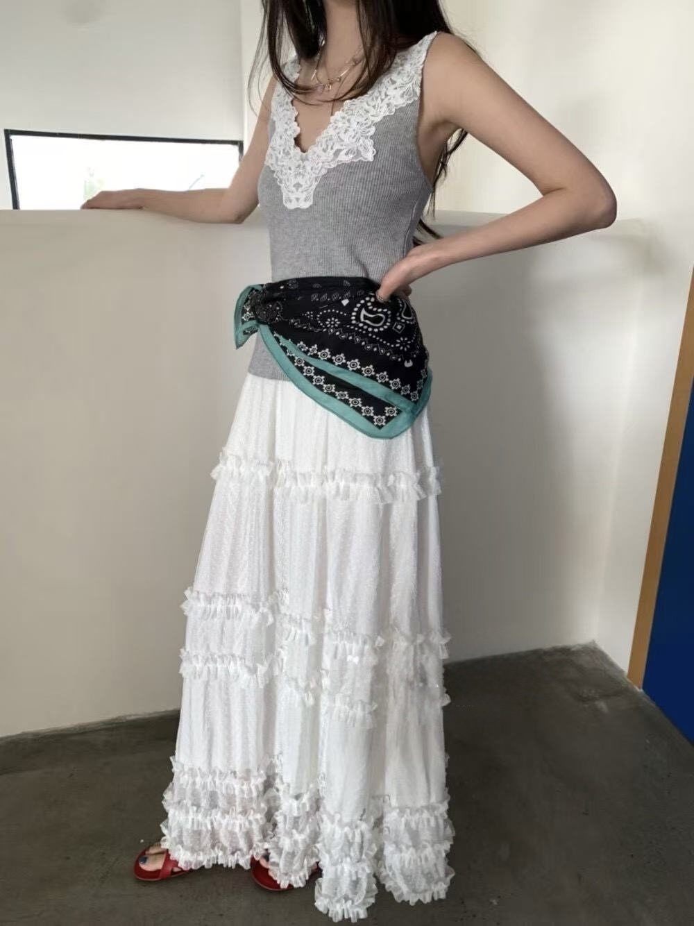 131 浪漫仙氣木耳邊網紗長裙